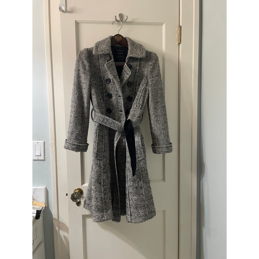 Blu:pepe Vintage Trench Coat with Belt Size Small Double Breasted Herringbone - Picture 2 of 12